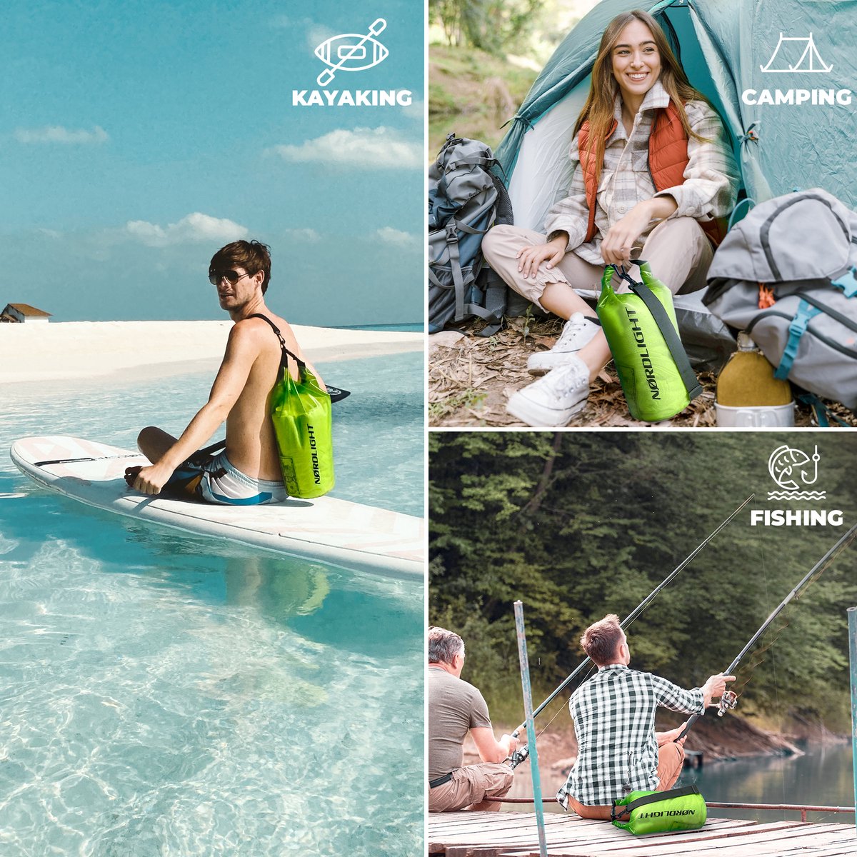 Nordlight Waterdichte Dry Bag Tas 10L met Telefoonhoes – Waterproof Duffeltas met Schouderriem voor SUP, Surfen, Strand en Outdoor