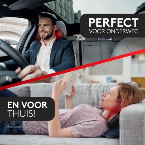 Wellax Relaxing Massage Cushion met Warmtefunctie & 360° Rotatie - Shiatsu Massager met 3 Snelheden voor Schouders & Rug - incl. Verlengband - Nek Massager, Zwart