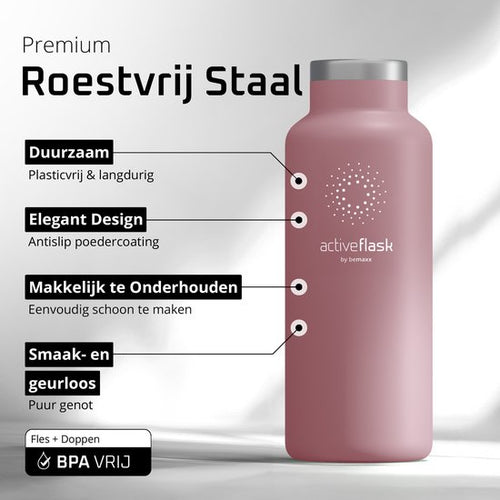 BEMAXX  Drinkfles met Rietje RVS Thermosfles ACTIVE FLASK (3 Drinkdoppen met Infuser), Volwassenen Kinderen, BPA-Vrij + Lekvrij | 950 ml Isoleerfles, Vacuüm Waterfles Sport Fitness Fietsen Water Fles Waterbidon Sportbidon
