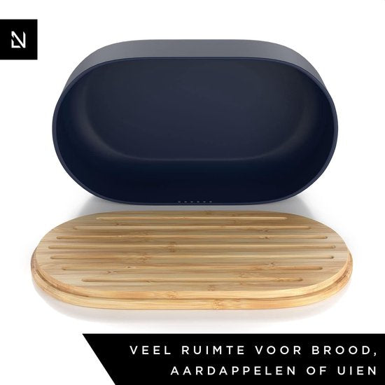 Broodtrommel, metalen brooddoos bamboe deksel/snijplank