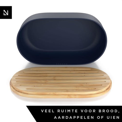 Broodtrommel, metalen brooddoos bamboe deksel/snijplank