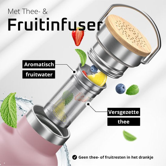 BEMAXX  Drinkfles met Rietje RVS Thermosfles ACTIVE FLASK (3 Drinkdoppen met Infuser), Volwassenen Kinderen, BPA-Vrij + Lekvrij | 950 ml Isoleerfles, Vacuüm Waterfles Sport Fitness Fietsen Water Fles Waterbidon Sportbidon