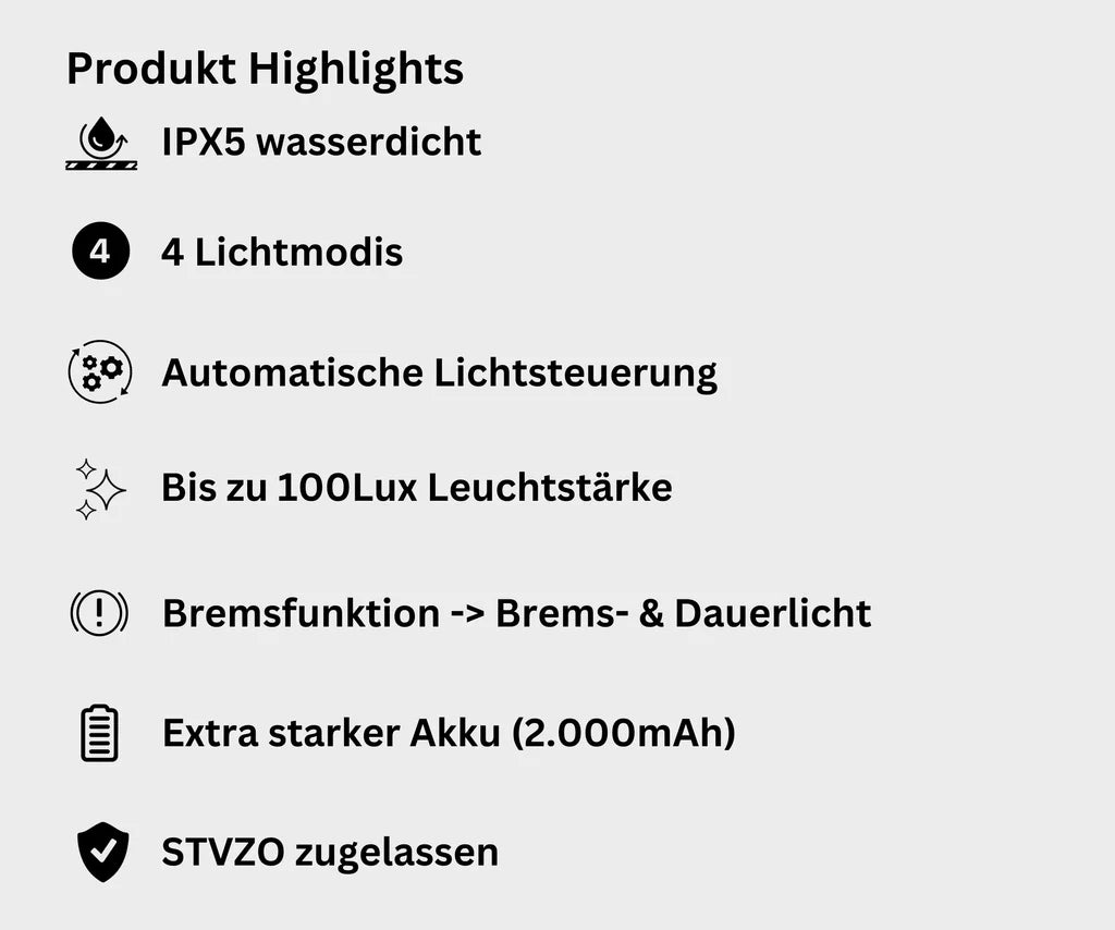 Fietsverlichtingsset 100 Lux met remlicht „SMART PRO“  USB-C oplaadbaar, waterdicht & extra helder – met remlichtfunctie
