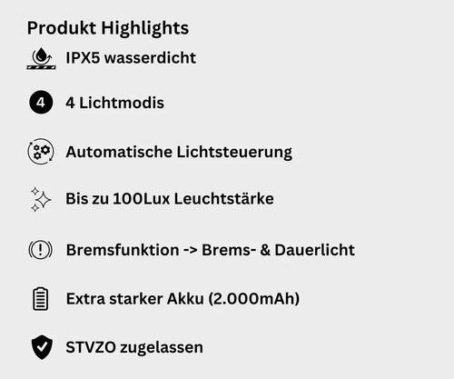 Fietsverlichtingsset 100 Lux met remlicht „SMART PRO“  USB-C oplaadbaar, waterdicht & extra helder – met remlichtfunctie