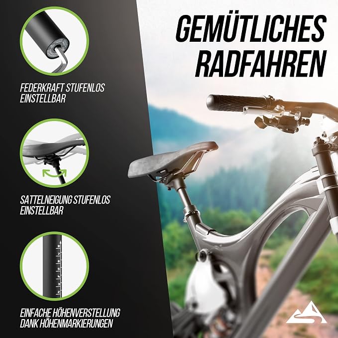 MUNATURA Premium zadelpen, geveerd, diameter  30,9 / 31,6, comfortabele rijervaring, licht en verstelbaar, geschikt voor elke fiets