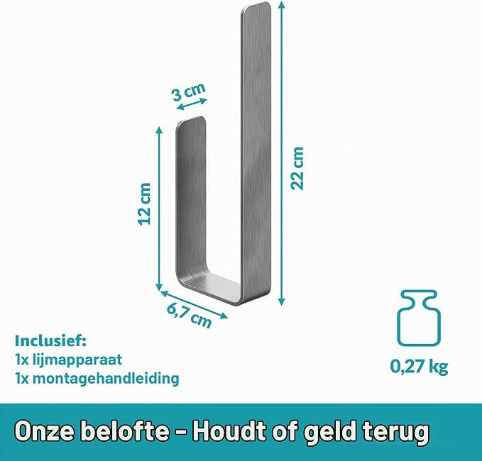 WEISSENSTEIN WC-reserve rolhouder - toiletpapierhouder roestvrij staal zonder boren - rolhouder muur zelfklevend