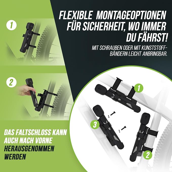 MUNATURA Vouwslot met houder, 95 cm, robuust vouwslot voor extra hoge diefstalbeveiliging, geschikt voor alle fietsen, e-bikes, enz