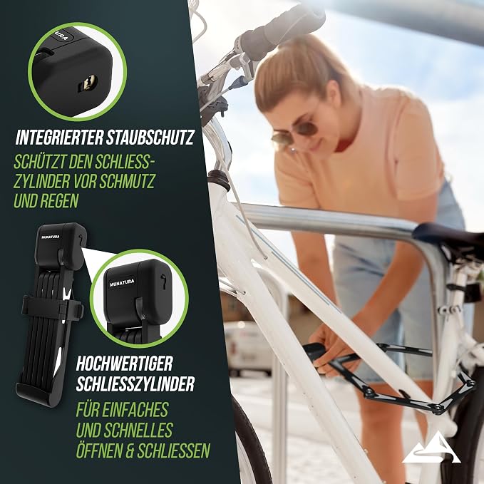 MUNATURA Vouwslot met houder, 95 cm, robuust vouwslot voor extra hoge diefstalbeveiliging, geschikt voor alle fietsen, e-bikes, enz