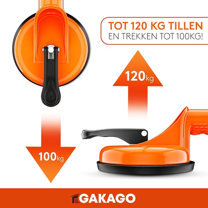 Gakago zuigheffer (verpakking van 2) - Ergonomische & anti-slip zuignappen - 120kg belastbare zuigheffer voor het transporteren van tegels, laminaat, ruiten en glas