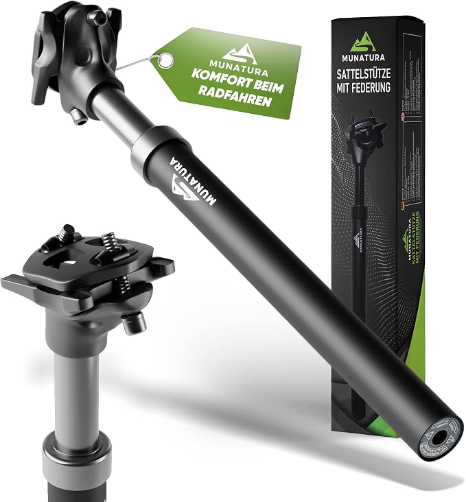 MUNATURA Premium zadelpen, geveerd, diameter  30,9 / 31,6, comfortabele rijervaring, licht en verstelbaar, geschikt voor elke fiets