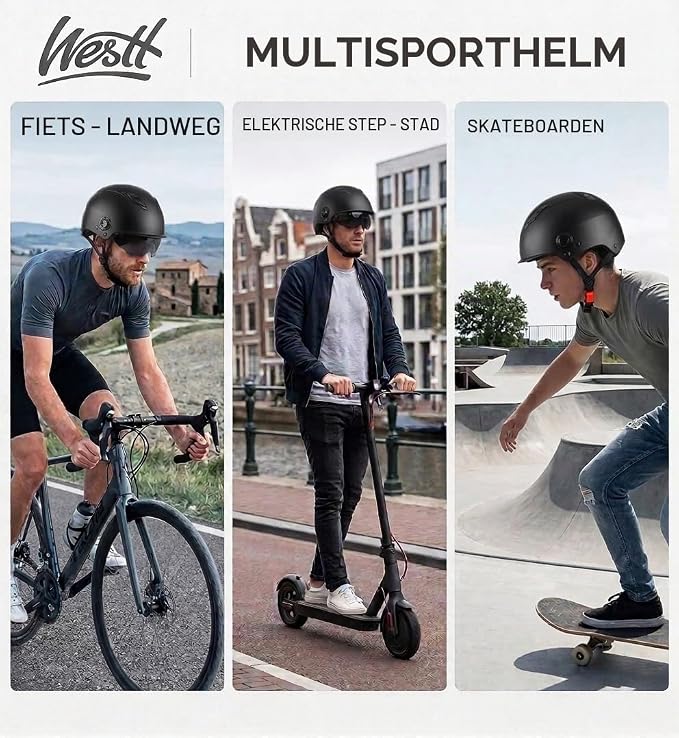 Helm WESTT Escape Skateboard Zonneklep Lichtgewicht Speedbike Skatehelm Fietshelm BMX Helm Inliner Helm Mannen & Vrouwen Verstelbare Kinriem