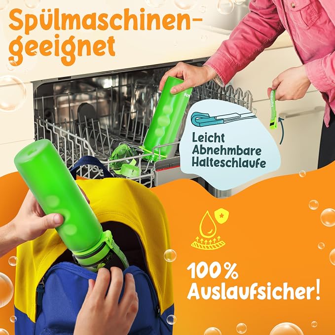 Funkelfuchs Drinkfles voor kinderen, 500 ml, geschikt voor koolzuur, 100% lekvrij, waterfles, vaatwasmachinebestendig, voor school, sport