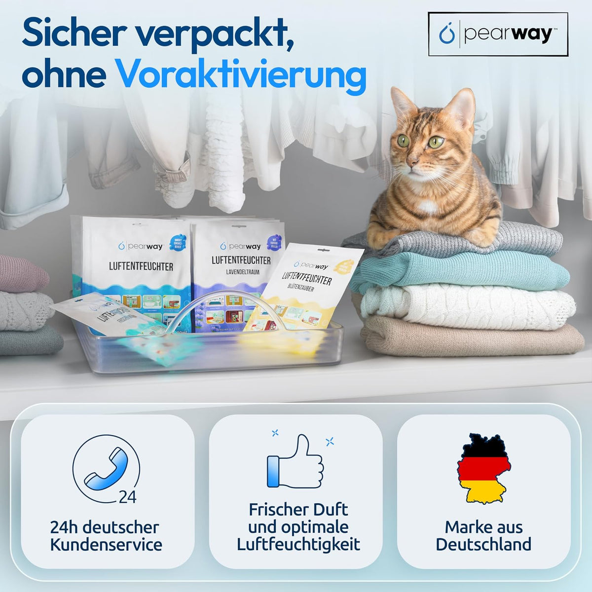 Pearway PEARWAY set van 10 (blauw ochttendbries) en set van 9 (geel bloemen) x 500 ml luchtontvochtiger zak, vochtvreter,, kastontvochtiger om op te hangen
