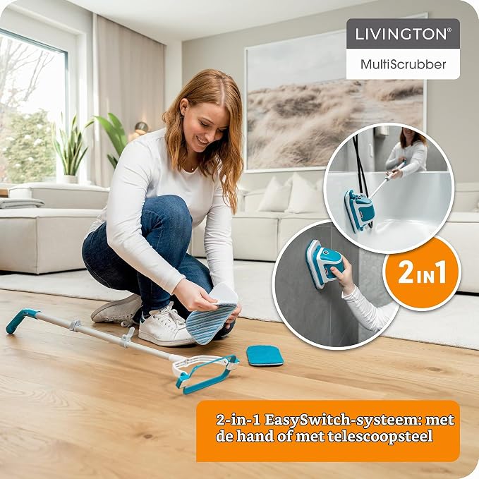 Livington MultiScrubber elektrische schrobber - accu-mop voor moeiteloos dweilen, schrobben en boenen - 2-in-1 dweilsysteem als handschrobber & vloermop