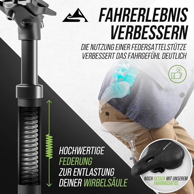 MUNATURA Premium zadelpen, geveerd, diameter  30,9 / 31,6, comfortabele rijervaring, licht en verstelbaar, geschikt voor elke fiets