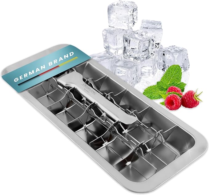 Dreiklang - be smart RVS IJsblokjesvorm 18/8 gepolijst met Hefboom & Comfortgreep – IJsblokjeshouder plasticvrij, voedselveilig voor 18 grote Ice Cubes