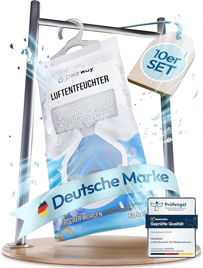 Pearway PEARWAY set van 10 (blauw ochttendbries) en set van 9 (geel bloemen) x 500 ml luchtontvochtiger zak, vochtvreter,, kastontvochtiger om op te hangen