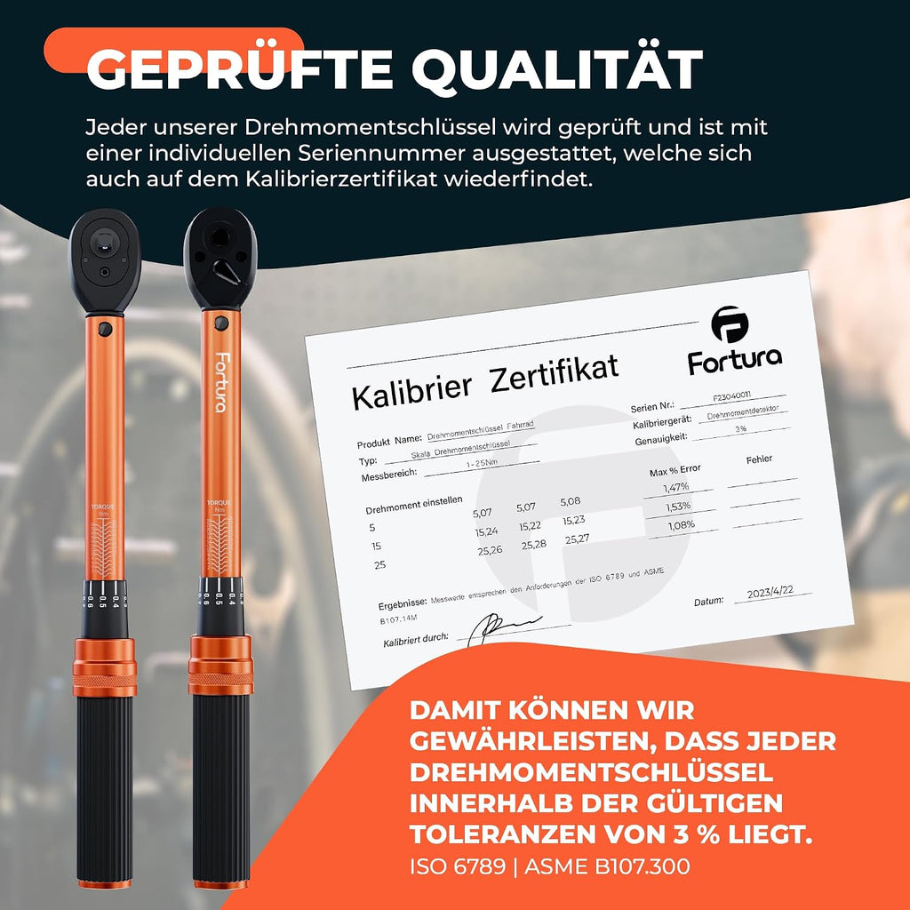 Fortura Momentsleutel fiets/momentsleutel 1-25nm / 1/4 inch Momentsleutelset fiets gereedschapsset