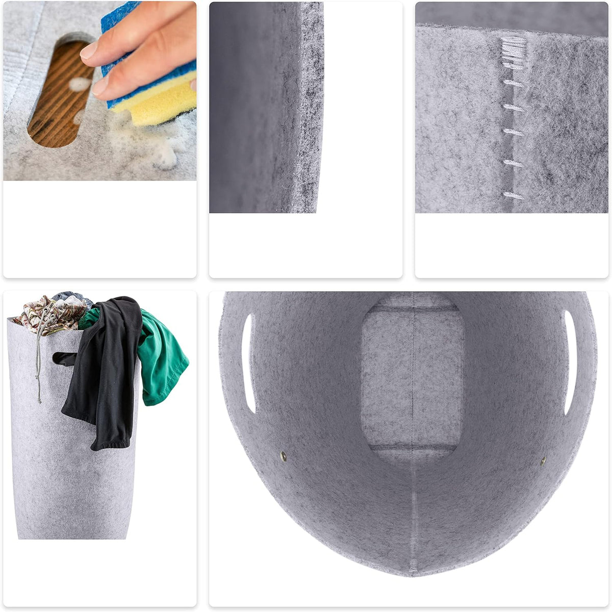 Elwin Neiles Designer Wasmand in Stijlvol Vilt [80L/Grijs] | Opvouwbare Wasmand met Handvatten & Magnetische Sluiting | Waszak voor Waskamer en Badkamer