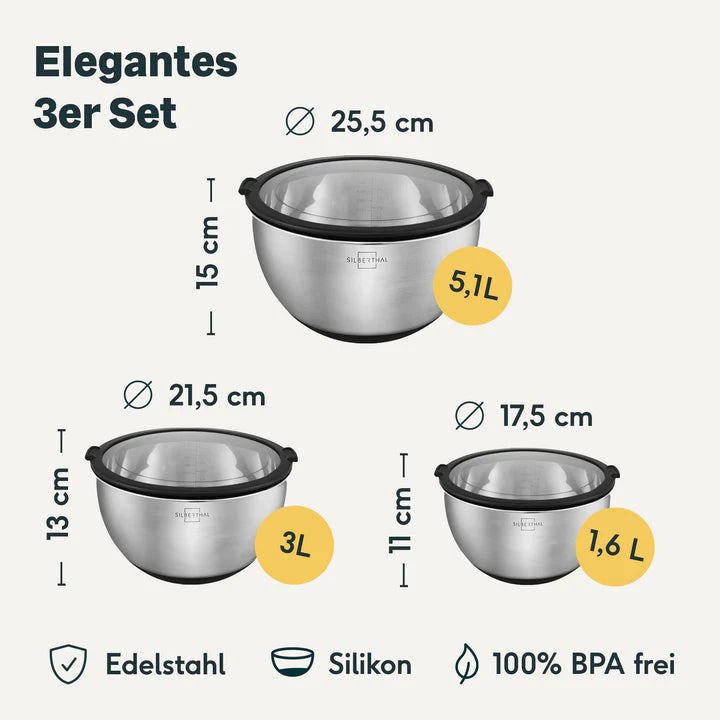 Set van 3 roestvrijstalen kommen - Silberthal